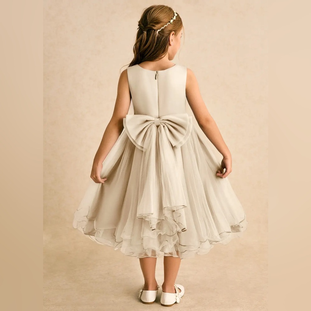 Flower Girl Dress - “Azazie Lass” - Champagne color - Size 2 - (Fits like a 2T)